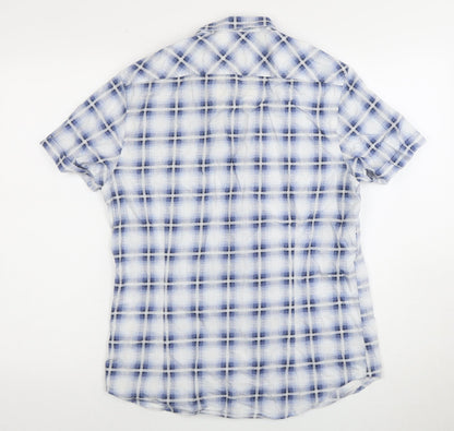 River Island Men's Blue Plaid Short Sleeve Shirt