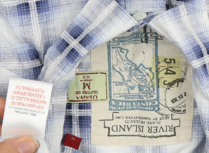 River Island Men's Blue Plaid Short Sleeve Shirt