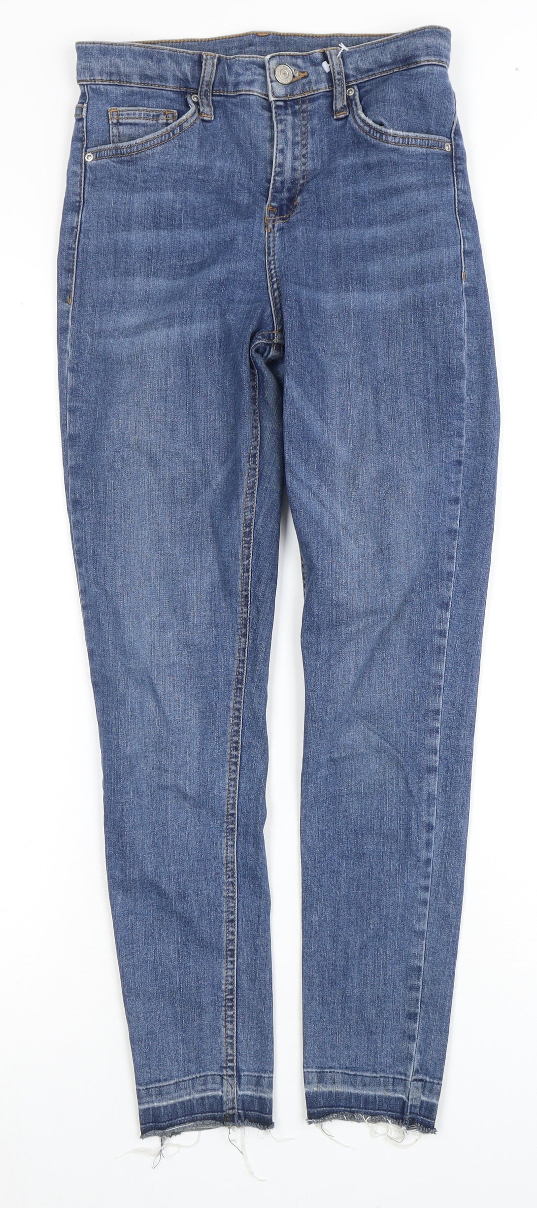 Topshop Women's Blue Straight Jeans, Size 8, Distressed