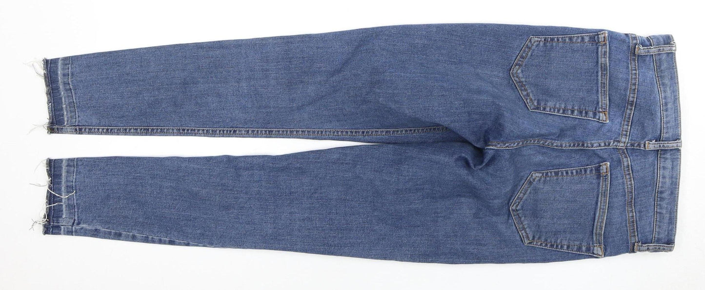 Topshop Women's Blue Straight Jeans, Size 8, Distressed