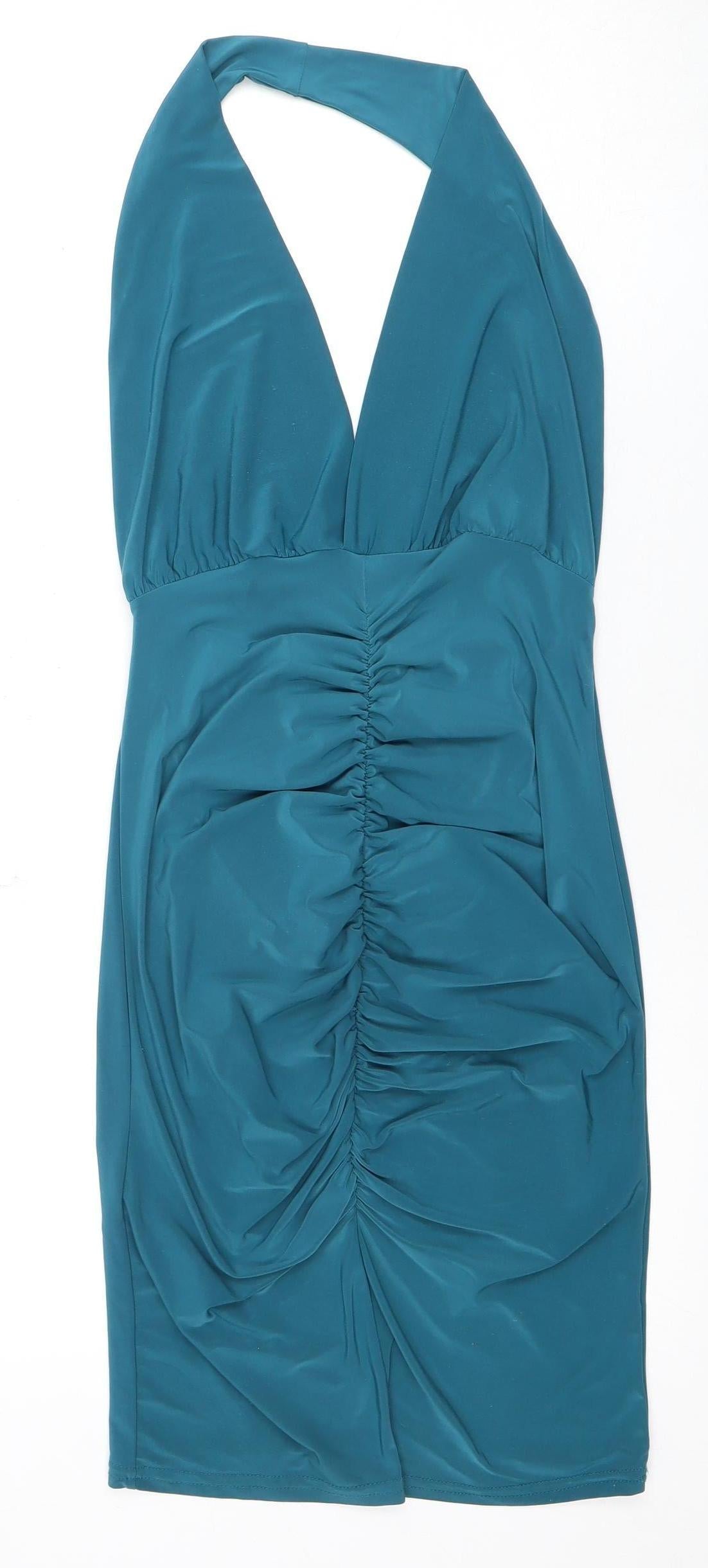 PrettyLittleThing Women's Blue Bodycon Halter Dress Size 8