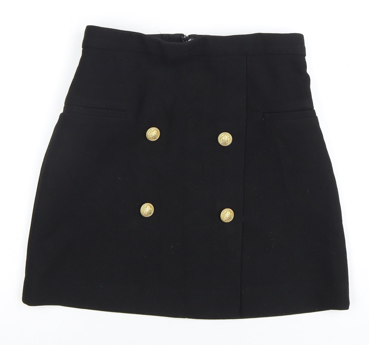 H&M Women's Black Pencil Skirt, Size 8, Button Accents