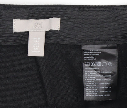 H&M Women's Black Pencil Skirt, Size 8, Button Accents