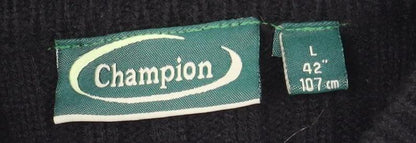 Champion Men's Black Full Zip Jumper - Size L, Chunky-Knit