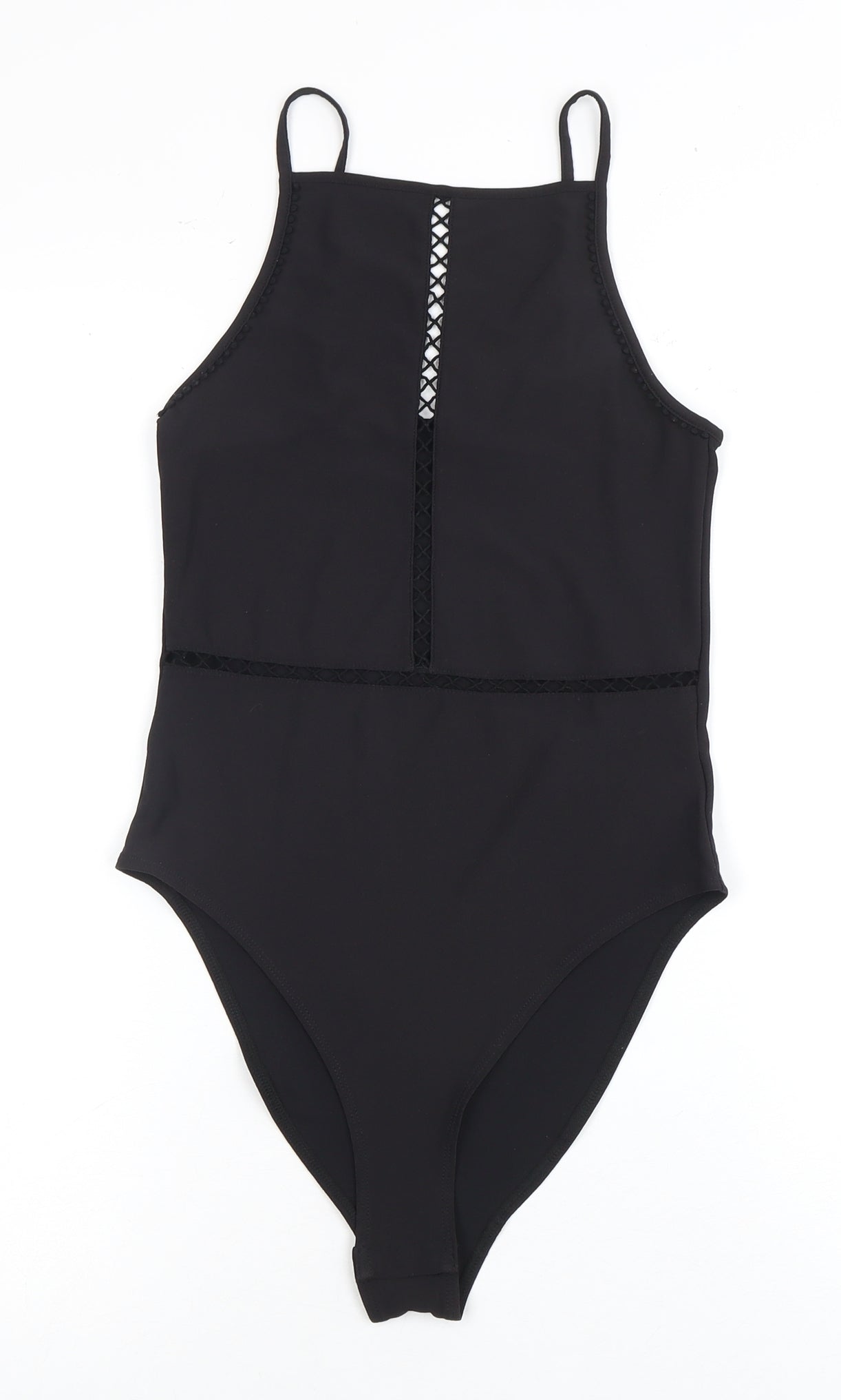 H&M Black Bodysuit Women Size 12 Adjustable Stretch Zip