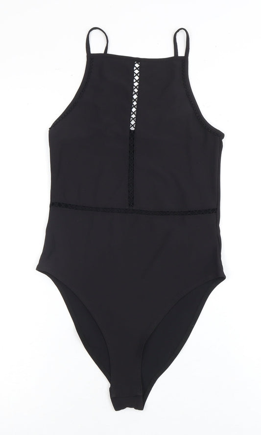 H&M Black Bodysuit Women Size 12 Adjustable Stretch Zip