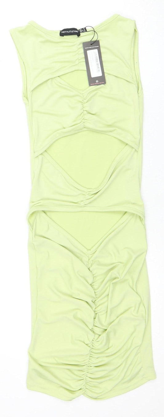 PrettyLittleThing Women's Green Cut Out Dress Size 6