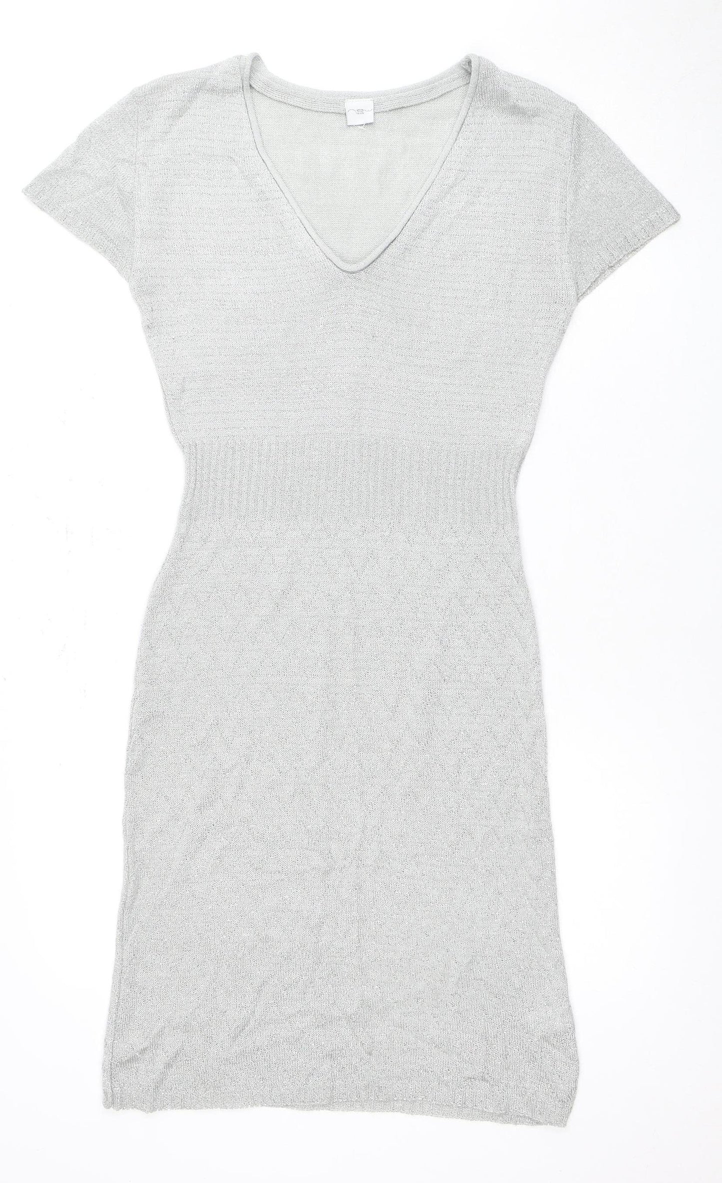 New Look Women's Silver Knit Dress, Size M