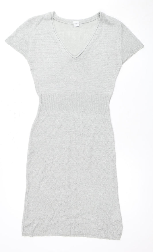 New Look Women's Silver Knit Dress, Size M