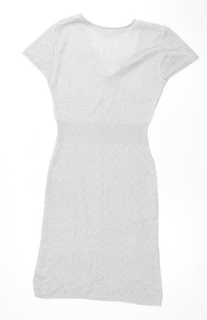 New Look Women's Silver Knit Dress, Size M
