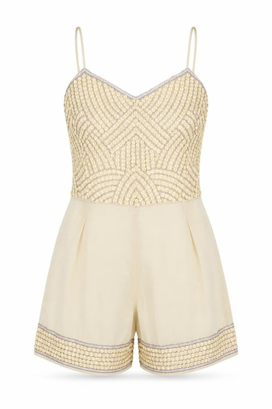 TFNC Women's Beige Playsuit, Size S, Beaded Party Wear