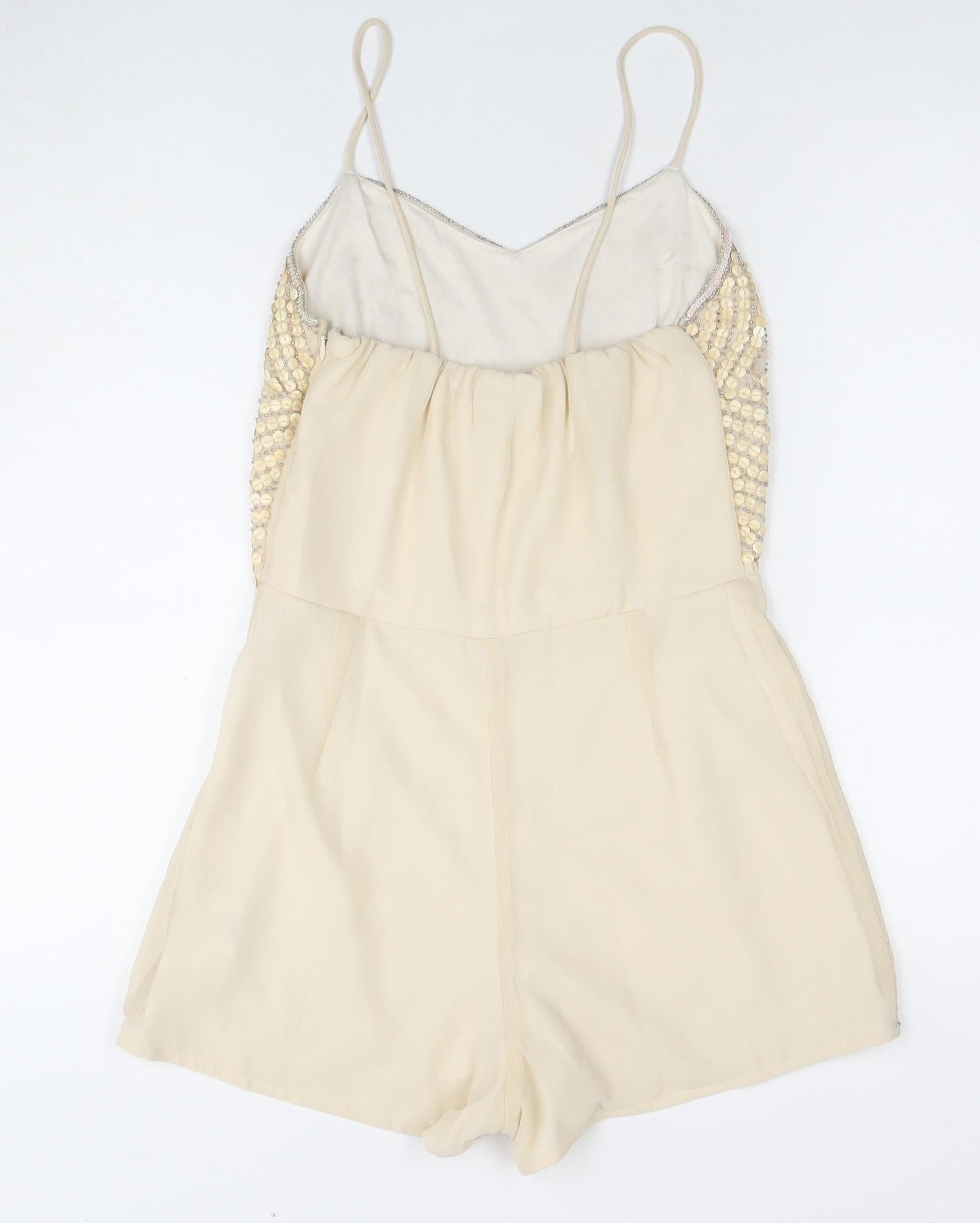 TFNC Women's Beige Playsuit, Size S, Beaded Party Wear