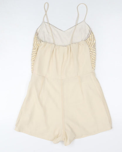 TFNC Women's Beige Playsuit, Size S, Beaded Party Wear