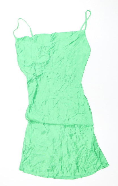Bershka Women's Green Slip Dress - S, Casual Spring/Summer