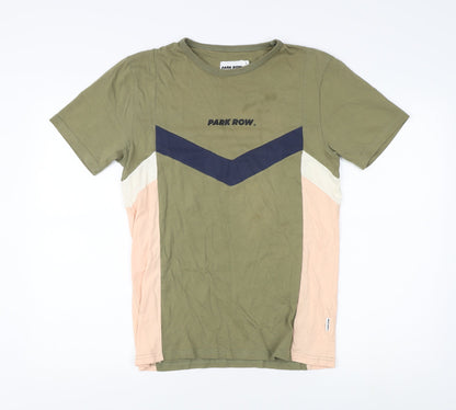 Park Row Women's Green Colourblock T-Shirt - Medium