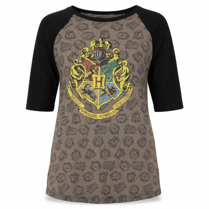 Front view of Harry Potter unisex grey ringer s t-shirt 3/4 sleeve