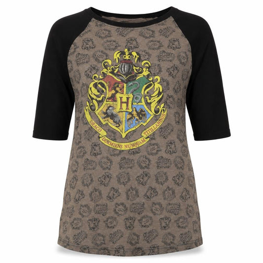 Front view of Harry Potter unisex grey ringer s t-shirt 3/4 sleeve
