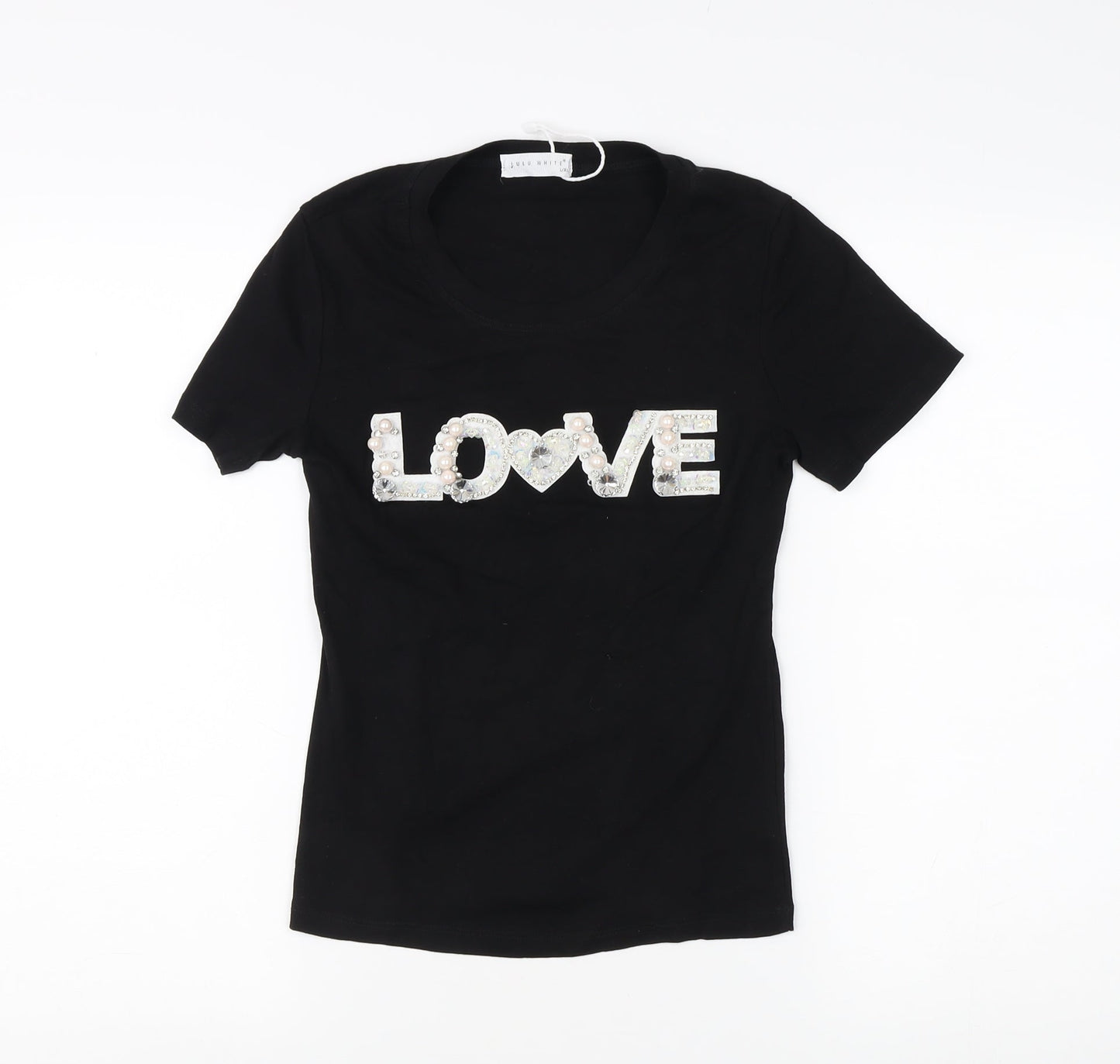 LULU WHITE Women's Black Beaded 'LOVE' T-Shirt L/XL Casual