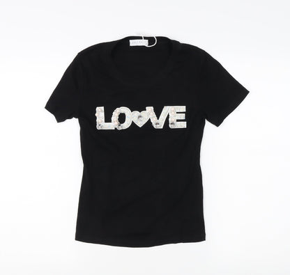 LULU WHITE Women's Black Beaded 'LOVE' T-Shirt L/XL Casual