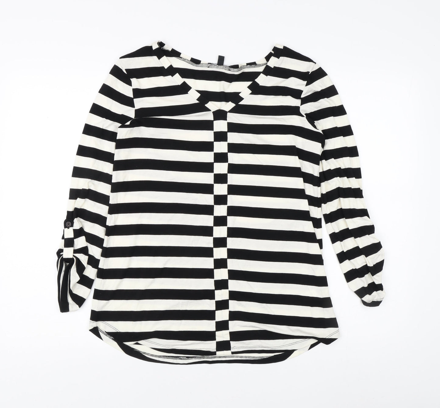 Cabe & Gauge Women's M Black Striped V-Neck Blouse
