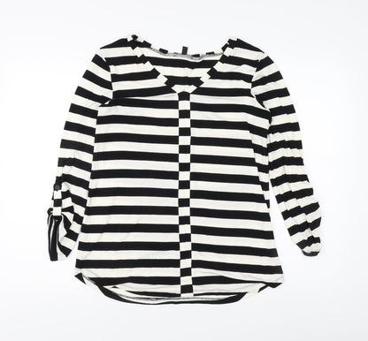 Cabe & Gauge Women's M Black Striped V-Neck Blouse