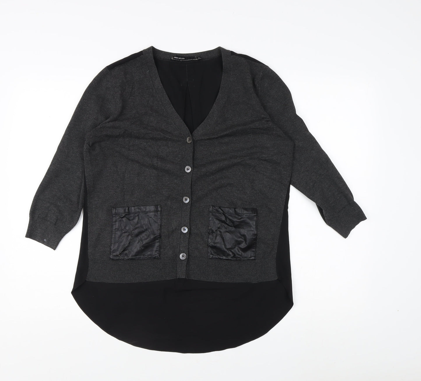 Karen Millen Grey V-Neck Women's Cardigan, Size S, 3/4 Sleeve, Casual