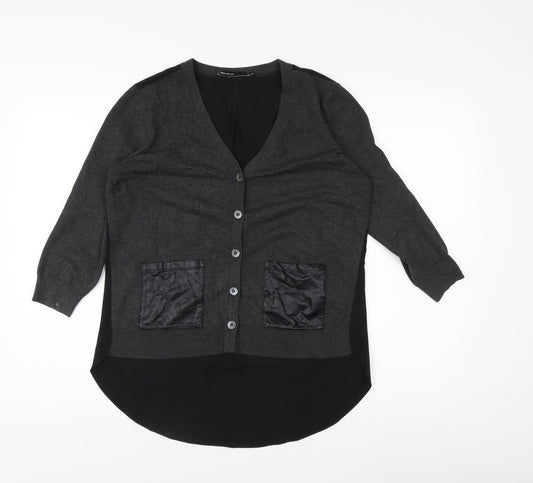 Karen Millen Grey V-Neck Women's Cardigan, Size S, 3/4 Sleeve, Casual