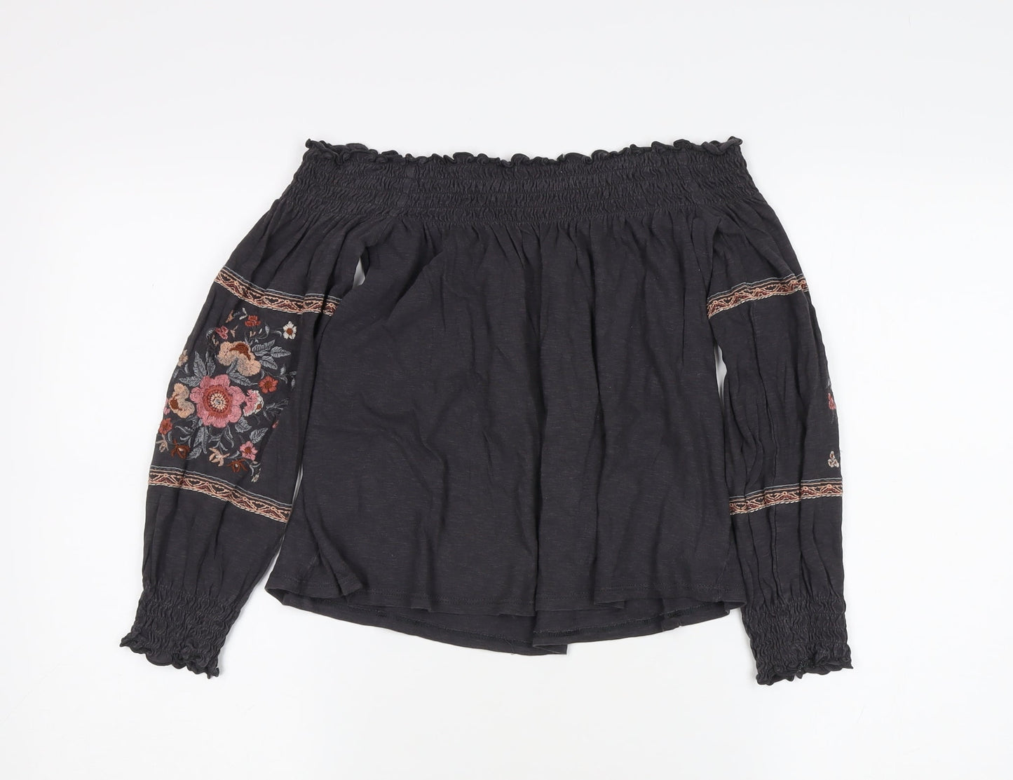 American Eagle Girls Black Floral Blouse S Off Shoulder