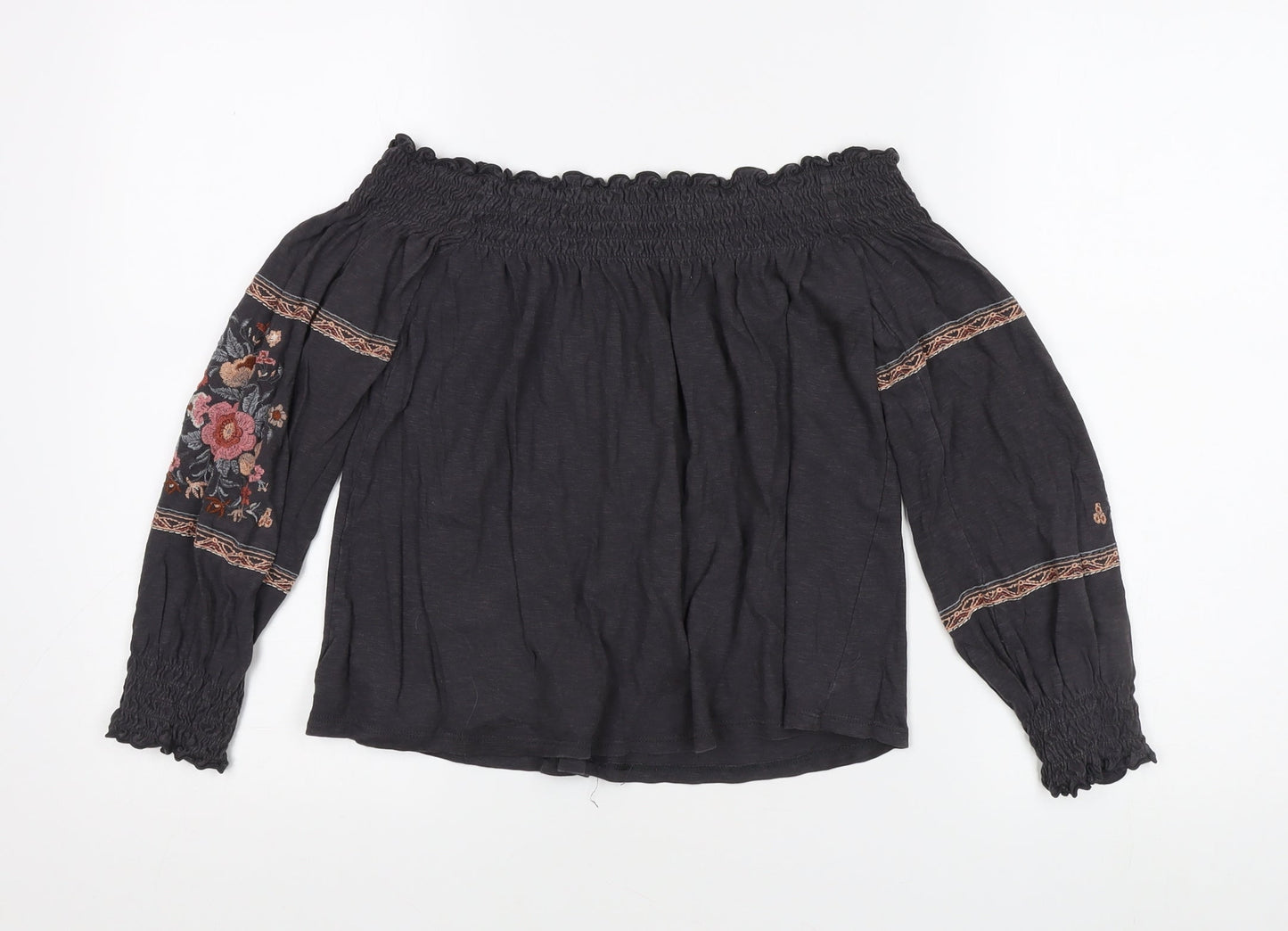 American Eagle Girls Black Floral Blouse S Off Shoulder