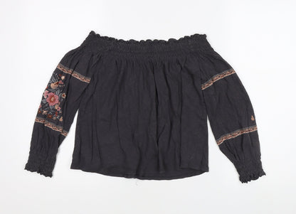 American Eagle Girls Black Floral Blouse S Off Shoulder
