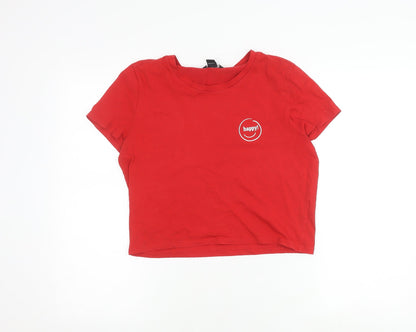 Womens UK Size M Monki Red Cropped T-Shirt
