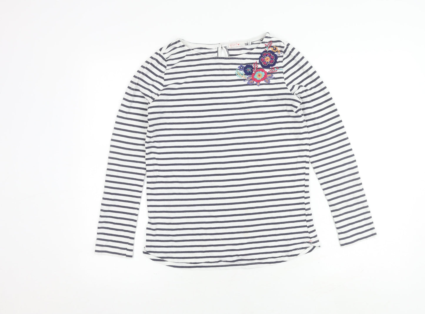 FatFace Girls Multicoloured Striped T-Shirt, 12-13 Years, Embroidered