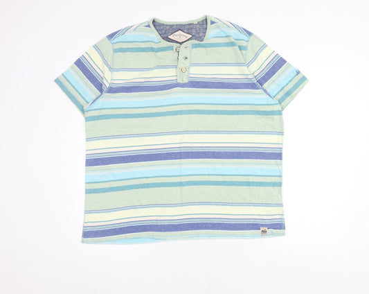 Mantaray Unisex Multicoloured Striped Henley T-Shirt L