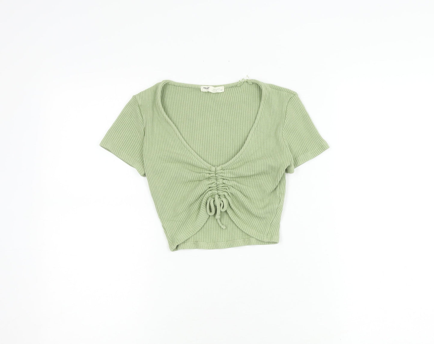 Womens UK Size M Pull & Bear Green Cropped T-Shirt
