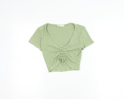 Womens UK Size M Pull & Bear Green Cropped T-Shirt
