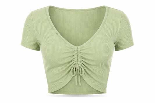 Womens UK Size M Pull & Bear Green Cropped T-Shirt