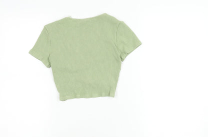 Womens UK Size M Pull & Bear Green Cropped T-Shirt