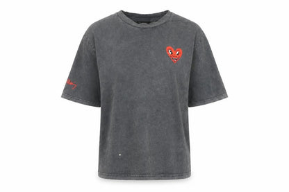 Front view of Keith Haring Art Grey T-Shirt XS unisex adults