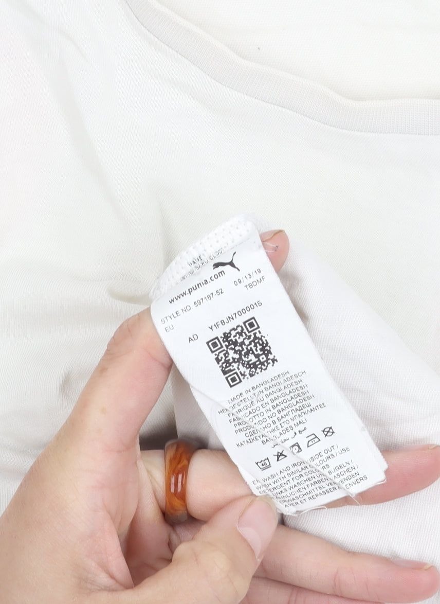 Puma Men's White Graphic Print T-Shirt, Size S