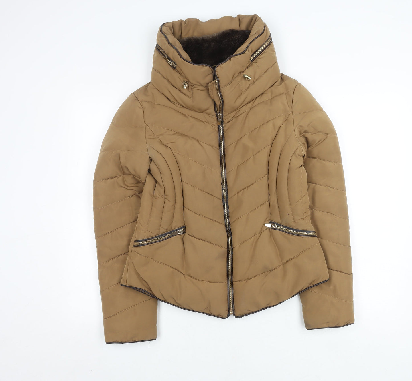 Womens UK Size Large Zara Brown Puffer Jacket