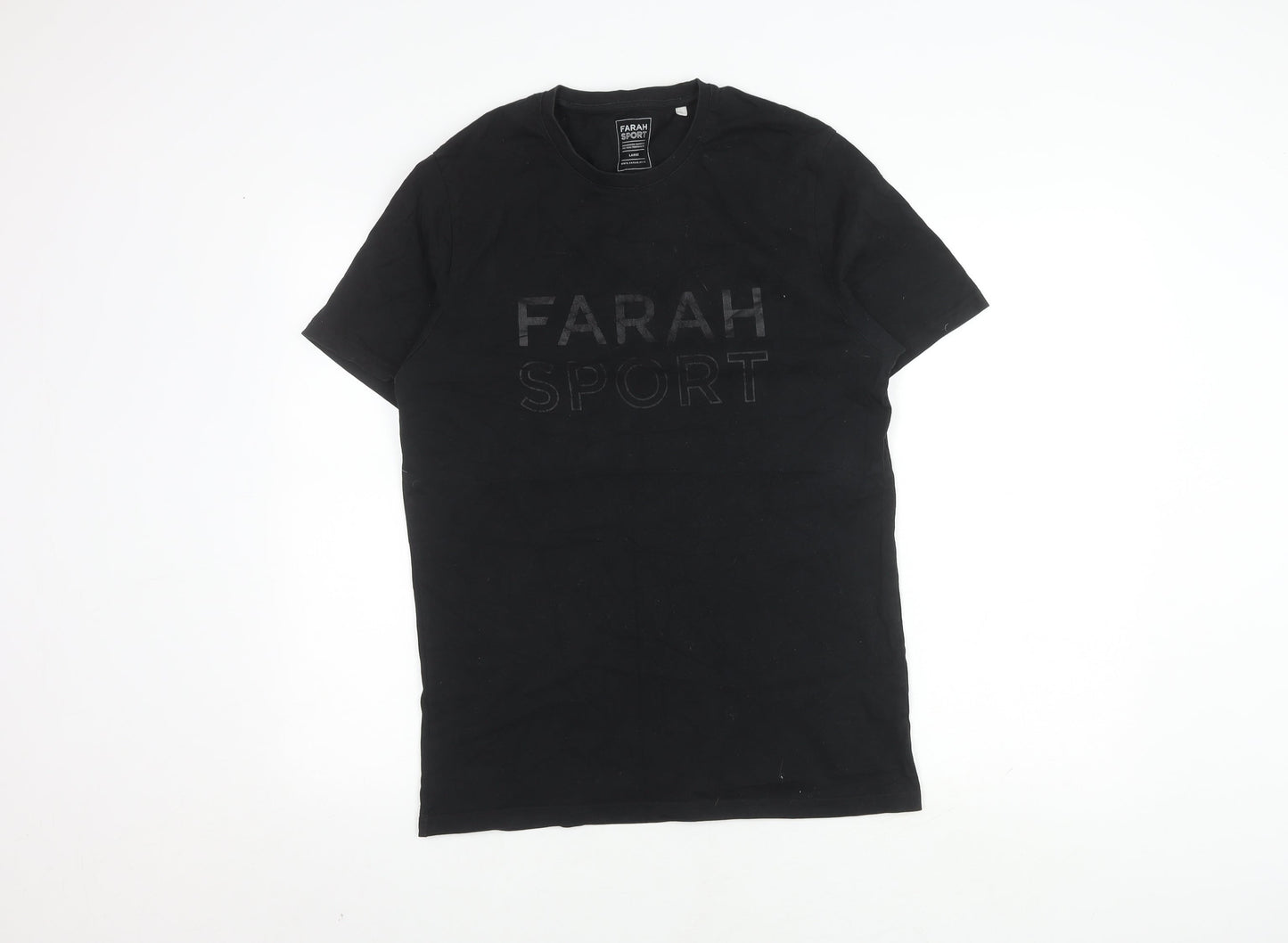 Farah Sport Men's Black Large T-Shirt, Crew Neck, Cotton