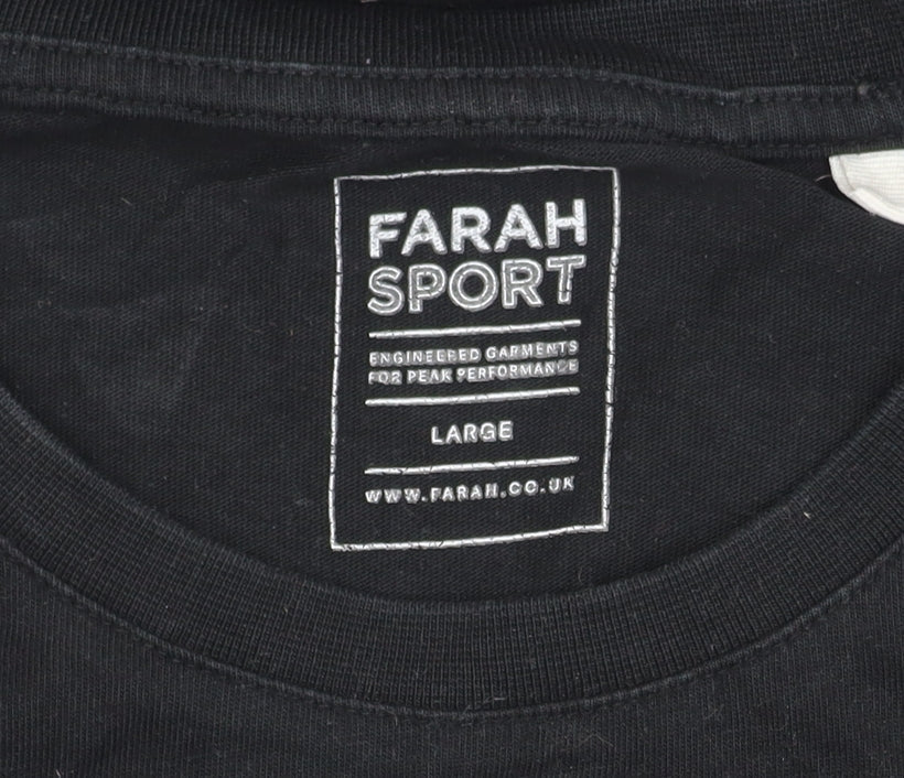 Farah Sport Men's Black Large T-Shirt, Crew Neck, Cotton