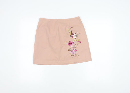 New Look Women's Beige Embroidered Skirt, Size 10