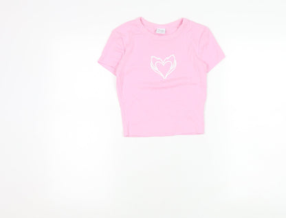 Womens UK Size XS Bershka Pink Basic T-Shirt