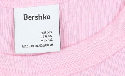 Womens UK Size XS Bershka Pink Basic T-Shirt