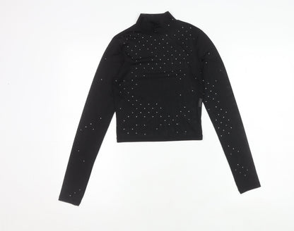 Womens UK Size 2 Pull & Bear Black Cropped Blouse