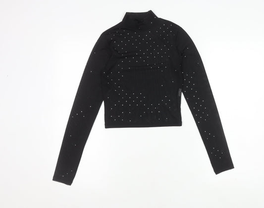 Womens UK Size 2 Pull & Bear Black Cropped Blouse