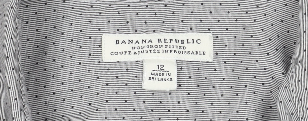 Banana Republic Men's Grey Striped Shirt, Size 12, Button-Up