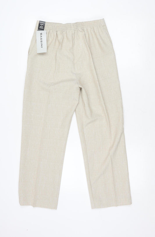 Bassini Women's Beige Trousers, Size 12, Elastic Waist