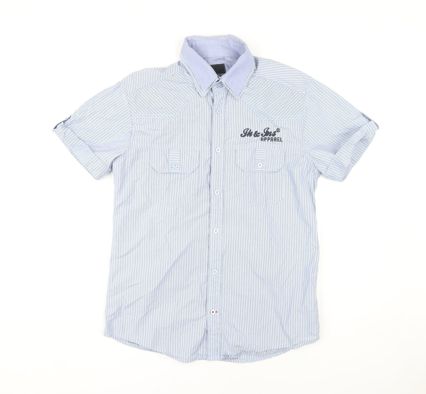 Jack & Jones Men's Blue Striped Short Sleeve Shirt M